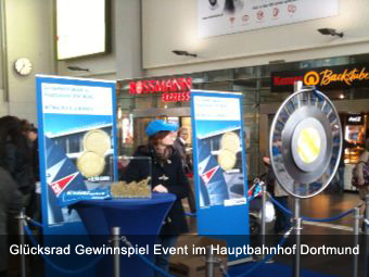 Glücksrad Gewinnspiel Event im Hauptbahnhof Dortmund